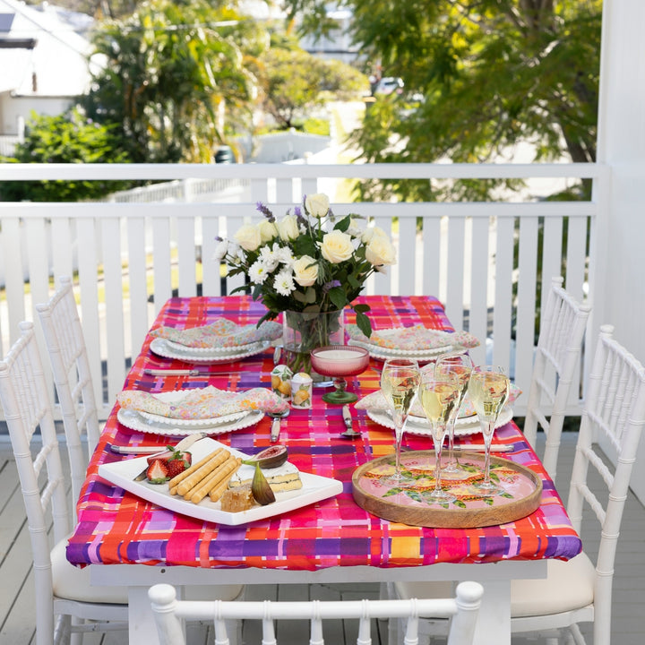 Elastic Fitted Rectangle Table Cover - Rose Gingham by Lordie Dordie 