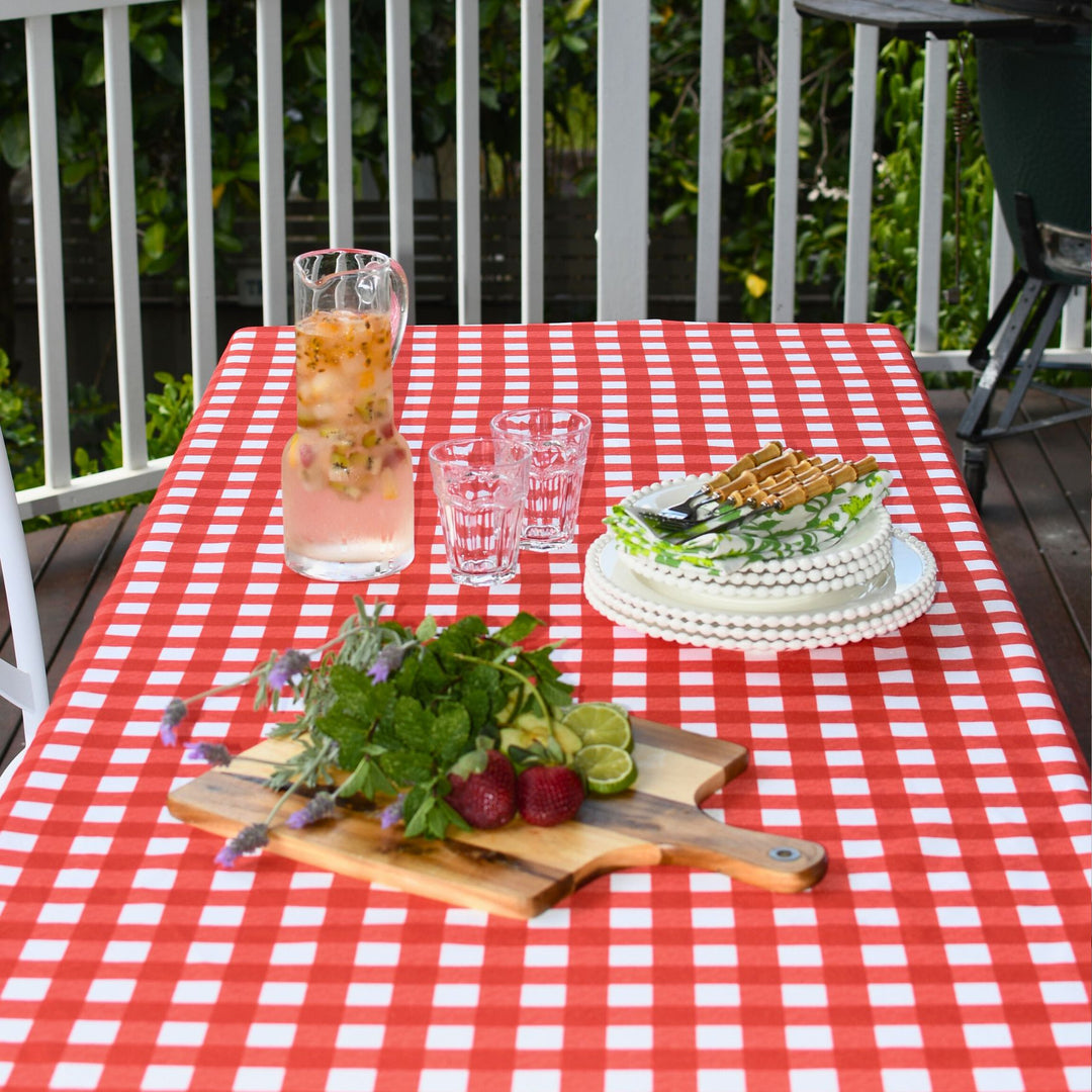 Elastic Fitted Rectangle Table Cover in Red and White