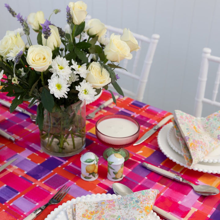 Elastic Fitted Rectangle Table Cover - Rose Gingham by Lordie Dordie 