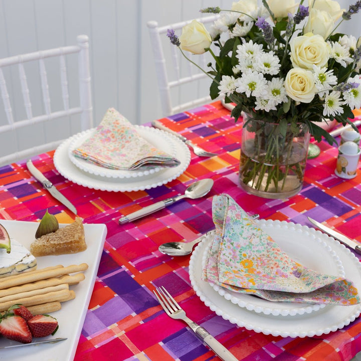 Elastic Fitted Rectangle Table Cover - Rose Gingham by Lordie Dordie 