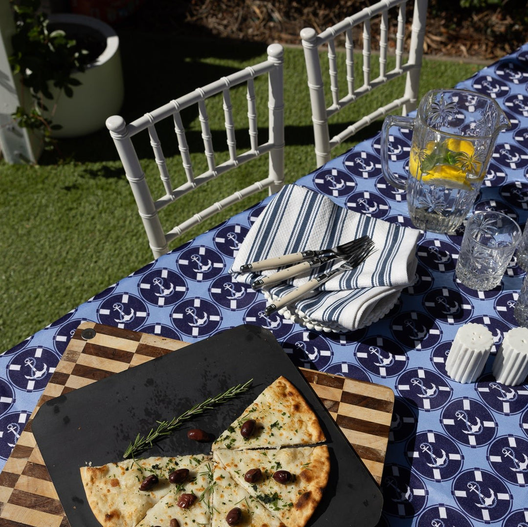 Elastic Fitted Rectangle Table Cover in Coastal Anchor