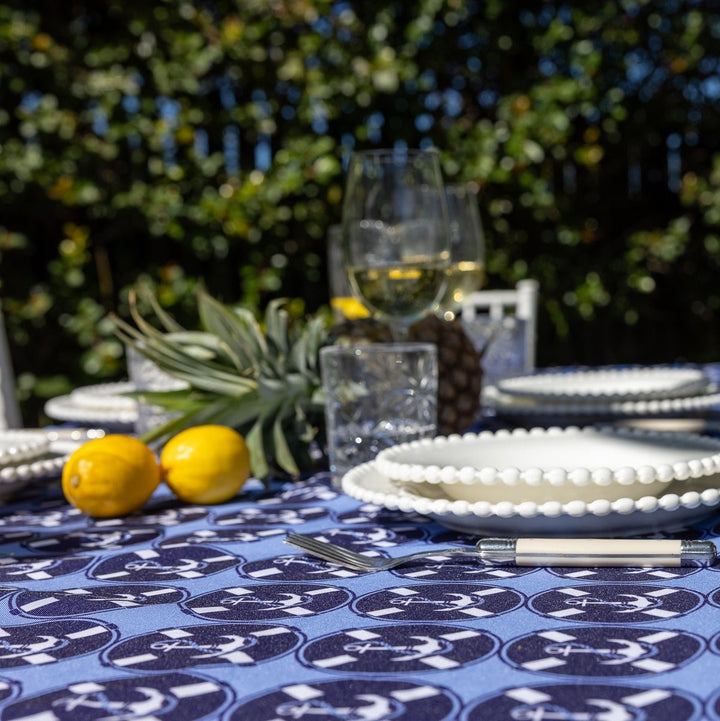 Elastic Fitted Rectangle Table Cover in Coastal Anchor