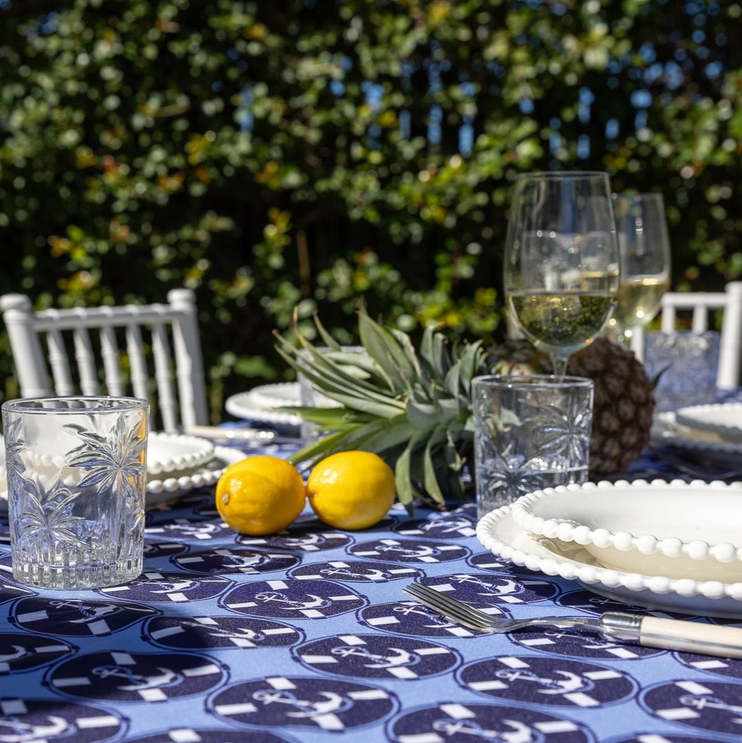 Elastic Fitted Rectangle Table Cover in Coastal Anchor