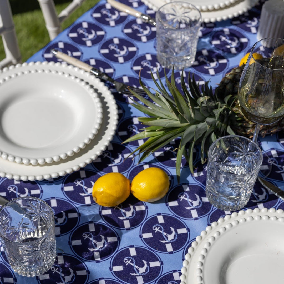 Elastic Fitted Rectangle Table Cover in Coastal Anchor