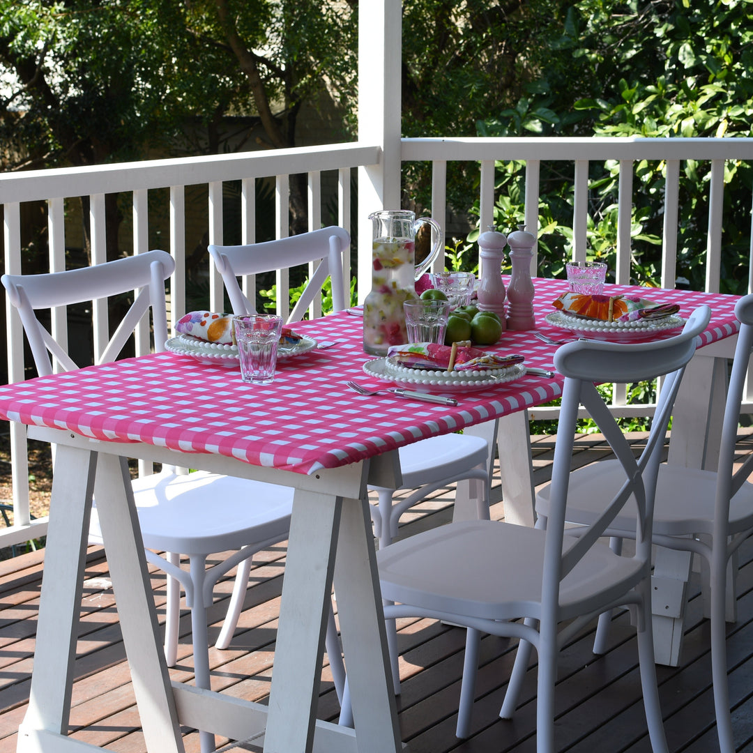 Elastic Fitted Rectangle Table Cover in Pink and White