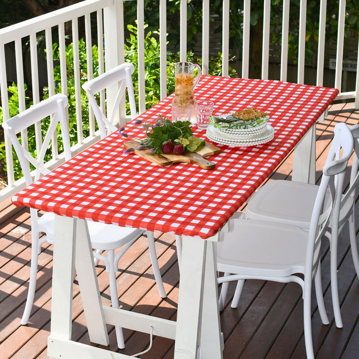 Elastic Fitted Rectangle Table Cover in Red and White